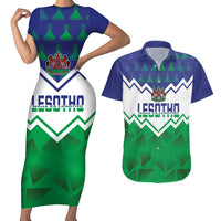 Personalised Lesotho Independence Day Couples Matching Short Sleeve Bodycon Dress and Hawaiian Shirt Naha ea Lesotho Proud - Wonder Print Shop