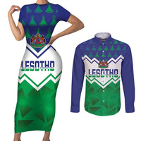 Personalised Lesotho Independence Day Couples Matching Short Sleeve Bodycon Dress and Long Sleeve Button Shirt Naha ea Lesotho Proud - Wonder Print Shop