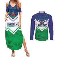 Personalised Lesotho Independence Day Couples Matching Summer Maxi Dress and Long Sleeve Button Shirt Naha ea Lesotho Proud - Wonder Print Shop