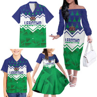 Personalised Lesotho Independence Day Family Matching Off The Shoulder Long Sleeve Dress and Hawaiian Shirt Naha ea Lesotho Proud - Wonder Print Shop