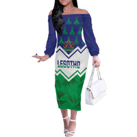 Personalised Lesotho Independence Day Family Matching Off The Shoulder Long Sleeve Dress and Hawaiian Shirt Naha ea Lesotho Proud - Wonder Print Shop