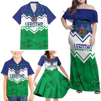 Personalised Lesotho Independence Day Family Matching Off Shoulder Maxi Dress and Hawaiian Shirt Naha ea Lesotho Proud - Wonder Print Shop