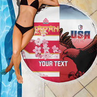 USA and Japan Rugby Custom Beach Blanket Eagles Brave Blossoms Together Pacific - Wonder Print Shop