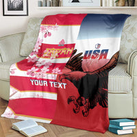 USA and Japan Rugby Custom Blanket Eagles Brave Blossoms Together Pacific - Wonder Print Shop