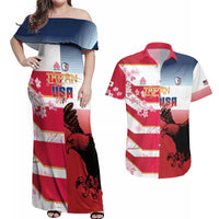 USA and Japan Rugby Custom Couples Matching Off Shoulder Maxi Dress and Hawaiian Shirt Eagles Brave Blossoms Together Pacific - Wonder Print Shop