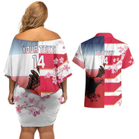 USA and Japan Rugby Custom Couples Matching Off Shoulder Short Dress and Hawaiian Shirt Eagles Brave Blossoms Together Pacific - Wonder Print Shop