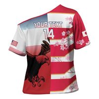 USA and Japan Rugby Custom Cross Shoulder Shirt Eagles Brave Blossoms Together Pacific - Wonder Print Shop