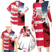 USA and Japan Rugby Custom Family Matching Long Sleeve Bodycon Dress and Hawaiian Shirt Eagles Brave Blossoms Together Pacific - Wonder Print Shop