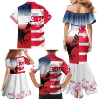 USA and Japan Rugby Custom Family Matching Mermaid Dress and Hawaiian Shirt Eagles Brave Blossoms Together Pacific - Wonder Print Shop