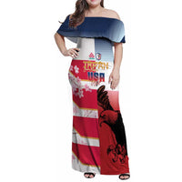USA and Japan Rugby Custom Family Matching Off Shoulder Maxi Dress and Hawaiian Shirt Eagles Brave Blossoms Together Pacific - Wonder Print Shop