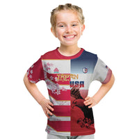 USA and Japan Rugby Custom Kid T Shirt Eagles Brave Blossoms Together Pacific - Wonder Print Shop