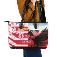 USA and Japan Rugby Custom Leather Tote Bag Eagles Brave Blossoms Together Pacific - Wonder Print Shop