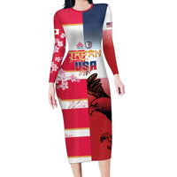 USA and Japan Rugby Custom Long Sleeve Bodycon Dress Eagles Brave Blossoms Together Pacific - Wonder Print Shop