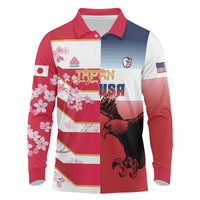 USA and Japan Rugby Custom Long Sleeve Polo Shirt Eagles Brave Blossoms Together Pacific - Wonder Print Shop