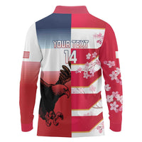 USA and Japan Rugby Custom Long Sleeve Polo Shirt Eagles Brave Blossoms Together Pacific - Wonder Print Shop