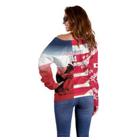 USA and Japan Rugby Custom Off Shoulder Sweater Eagles Brave Blossoms Together Pacific - Wonder Print Shop
