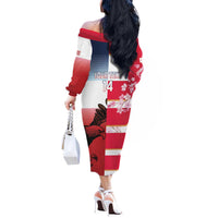 USA and Japan Rugby Custom Off The Shoulder Long Sleeve Dress Eagles Brave Blossoms Together Pacific - Wonder Print Shop