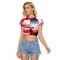 USA and Japan Rugby Custom Raglan Cropped T Shirt Eagles Brave Blossoms Together Pacific - Wonder Print Shop