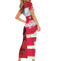 USA and Japan Rugby Custom Short Sleeve Bodycon Dress Eagles Brave Blossoms Together Pacific - Wonder Print Shop
