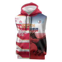 USA and Japan Rugby Custom Sleeveless Zip Hoodie Eagles Brave Blossoms Together Pacific - Wonder Print Shop