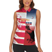 USA and Japan Rugby Custom Women Sleeveless Polo Shirt Eagles Brave Blossoms Together Pacific - Wonder Print Shop