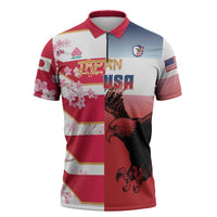 USA and Japan Rugby Custom Zipper Polo Shirt Eagles Brave Blossoms Together Pacific - Wonder Print Shop