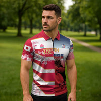 USA and Japan Rugby Custom Zipper Polo Shirt Eagles Brave Blossoms Together Pacific - Wonder Print Shop