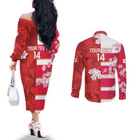 Canada and Japan Rugby Custom Couples Matching Off The Shoulder Long Sleeve Dress and Long Sleeve Button Shirt Canucks Brave Blossoms Together Pacific - Wonder Print Shop