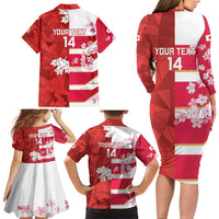 Canada and Japan Rugby Custom Family Matching Long Sleeve Bodycon Dress and Hawaiian Shirt Canucks Brave Blossoms Together Pacific - Wonder Print Shop