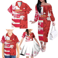 Canada and Japan Rugby Custom Family Matching Off The Shoulder Long Sleeve Dress and Hawaiian Shirt Canucks Brave Blossoms Together Pacific - Wonder Print Shop