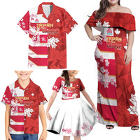 Canada and Japan Rugby Custom Family Matching Off Shoulder Maxi Dress and Hawaiian Shirt Canucks Brave Blossoms Together Pacific - Wonder Print Shop