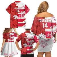 Canada and Japan Rugby Custom Family Matching Off Shoulder Short Dress and Hawaiian Shirt Canucks Brave Blossoms Together Pacific - Wonder Print Shop