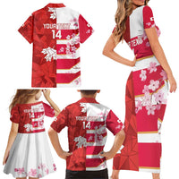 Canada and Japan Rugby Custom Family Matching Short Sleeve Bodycon Dress and Hawaiian Shirt Canucks Brave Blossoms Together Pacific - Wonder Print Shop