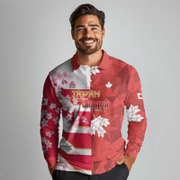 Canada and Japan Rugby Custom Long Sleeve Polo Shirt Canucks Brave Blossoms Together Pacific - Wonder Print Shop