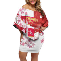 Canada and Japan Rugby Custom Off Shoulder Short Dress Canucks Brave Blossoms Together Pacific - Wonder Print Shop
