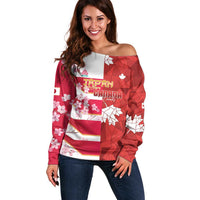 Canada and Japan Rugby Custom Off Shoulder Sweater Canucks Brave Blossoms Together Pacific - Wonder Print Shop