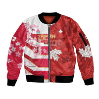 Canada and Japan Rugby Custom Sleeve Zip Bomber Jacket Canucks Brave Blossoms Together Pacific - Wonder Print Shop