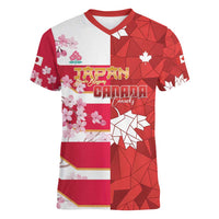 Canada and Japan Rugby Custom Women V-Neck T-Shirt Canucks Brave Blossoms Together Pacific - Wonder Print Shop
