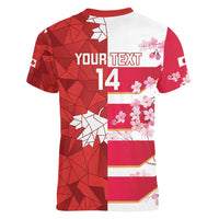 Canada and Japan Rugby Custom Women V-Neck T-Shirt Canucks Brave Blossoms Together Pacific - Wonder Print Shop