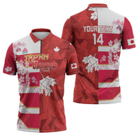 Canada and Japan Rugby Custom Zipper Polo Shirt Canucks Brave Blossoms Together Pacific - Wonder Print Shop
