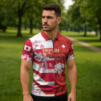 Canada and Japan Rugby Custom Zipper Polo Shirt Canucks Brave Blossoms Together Pacific - Wonder Print Shop