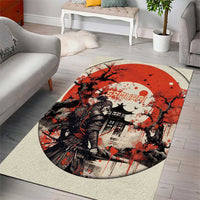 Samurai Warrior Japan Area Rug Red-blossomed Tree Classic Japanese Stylized - Wonder Print Shop