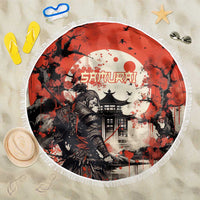 Samurai Warrior Japan Beach Blanket Red-blossomed Tree Classic Japanese Stylized - Wonder Print Shop