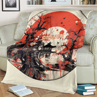 Samurai Warrior Japan Blanket Red-blossomed Tree Classic Japanese Stylized - Wonder Print Shop