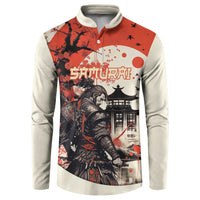 Samurai Warrior Japan Button Sweatshirt Red-blossomed Tree Classic Japanese Stylized - Wonder Print Shop