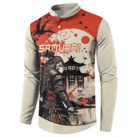 Samurai Warrior Japan Button Sweatshirt Red-blossomed Tree Classic Japanese Stylized - Wonder Print Shop