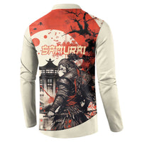 Samurai Warrior Japan Button Sweatshirt Red-blossomed Tree Classic Japanese Stylized - Wonder Print Shop