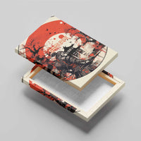 Samurai Warrior Japan Canvas Wall Art Red-blossomed Tree Classic Japanese Stylized - Wonder Print Shop