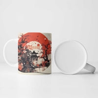 Samurai Warrior Japan Ceramic Mug Red-blossomed Tree Classic Japanese Stylized - Wonder Print Shop