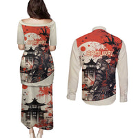 Samurai Warrior Japan Couples Matching Puletasi and Long Sleeve Button Shirt Red-blossomed Tree Classic Japanese Stylized - Wonder Print Shop